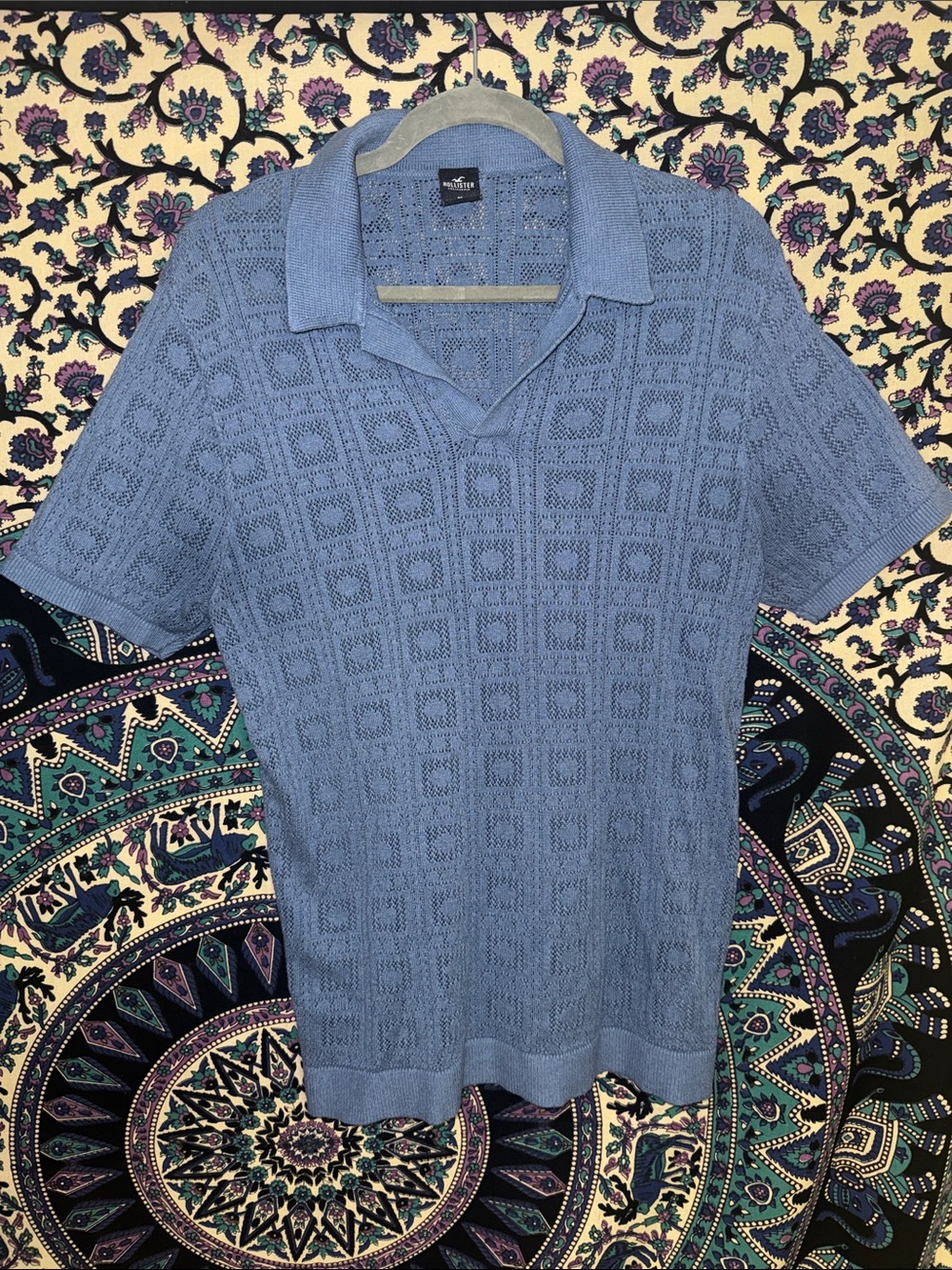 Hollister Dusty Blue Open-Collar Knit Polo